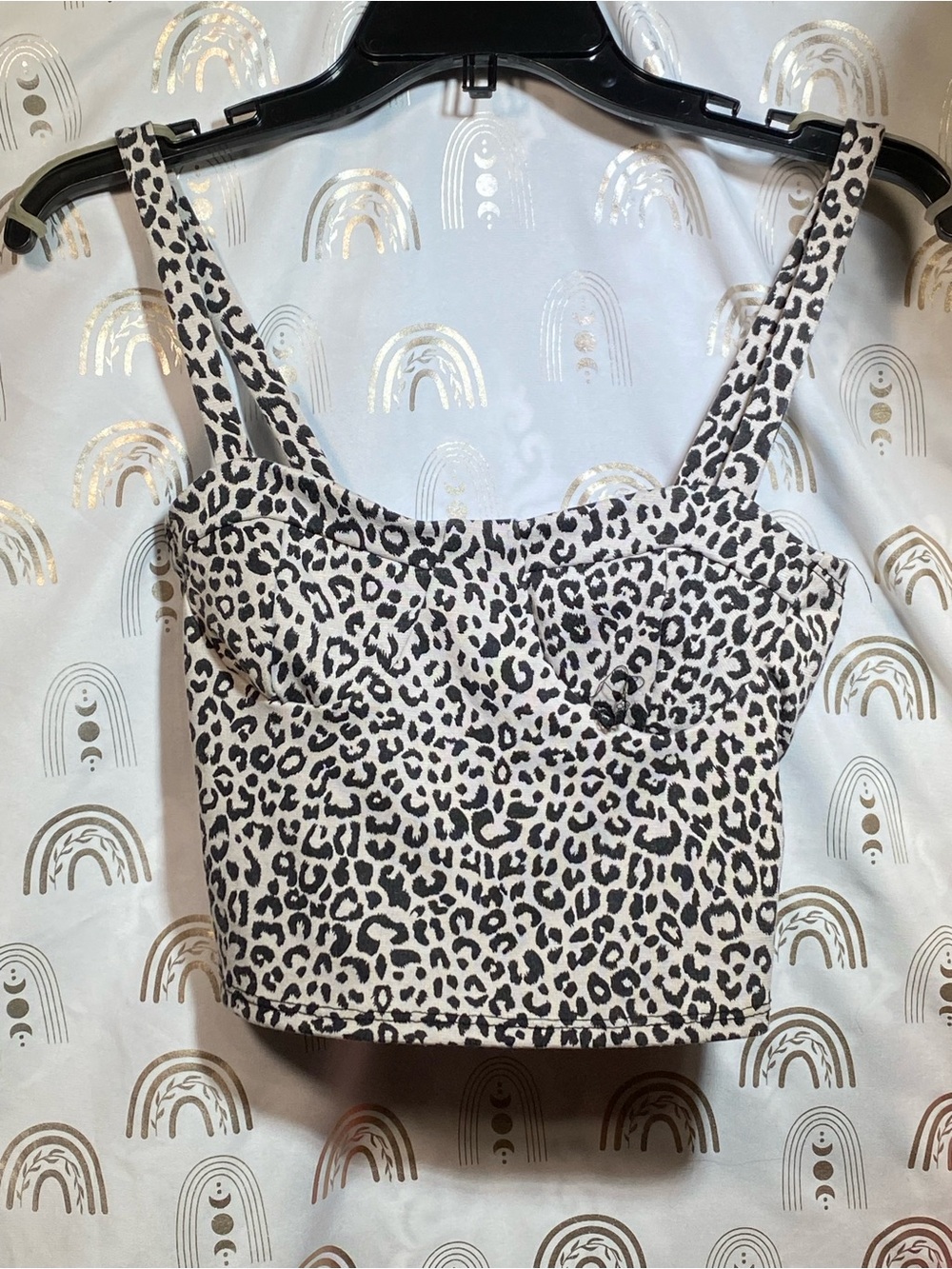 Leopard Print Bustier Crop Top in Black and Cream